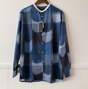 Jim Thompson 100% Silk Blue Abstract Button Front Shirt Top L